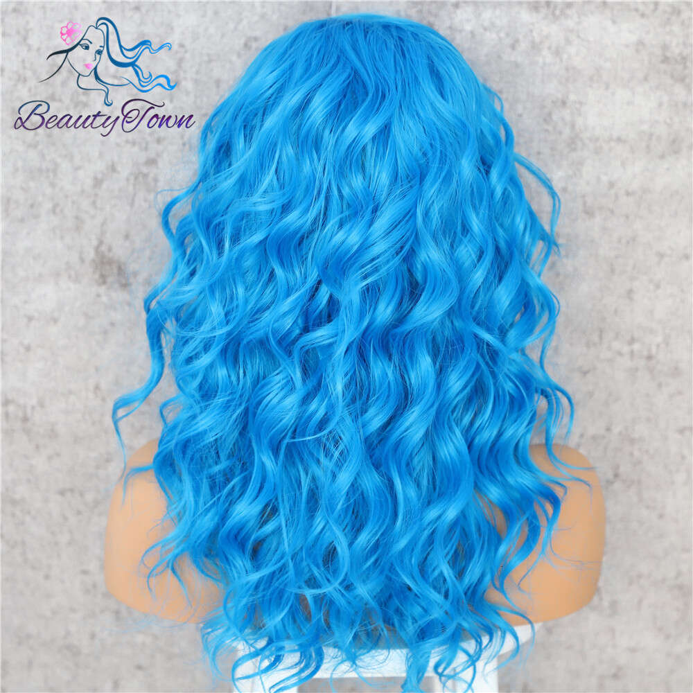Short Wavy Synthetic Lace Front Wig Quality Blue 16'' Natural Pre-Plucked Haire Heat Resistant Women's Wigs For Daily Makeup