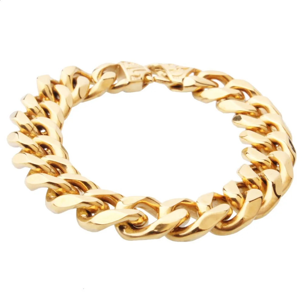 Hip Hop Gold Tone 316L Stainless Steel Mens Chain Bracelet Womens Motorcycle Charm Link 240912