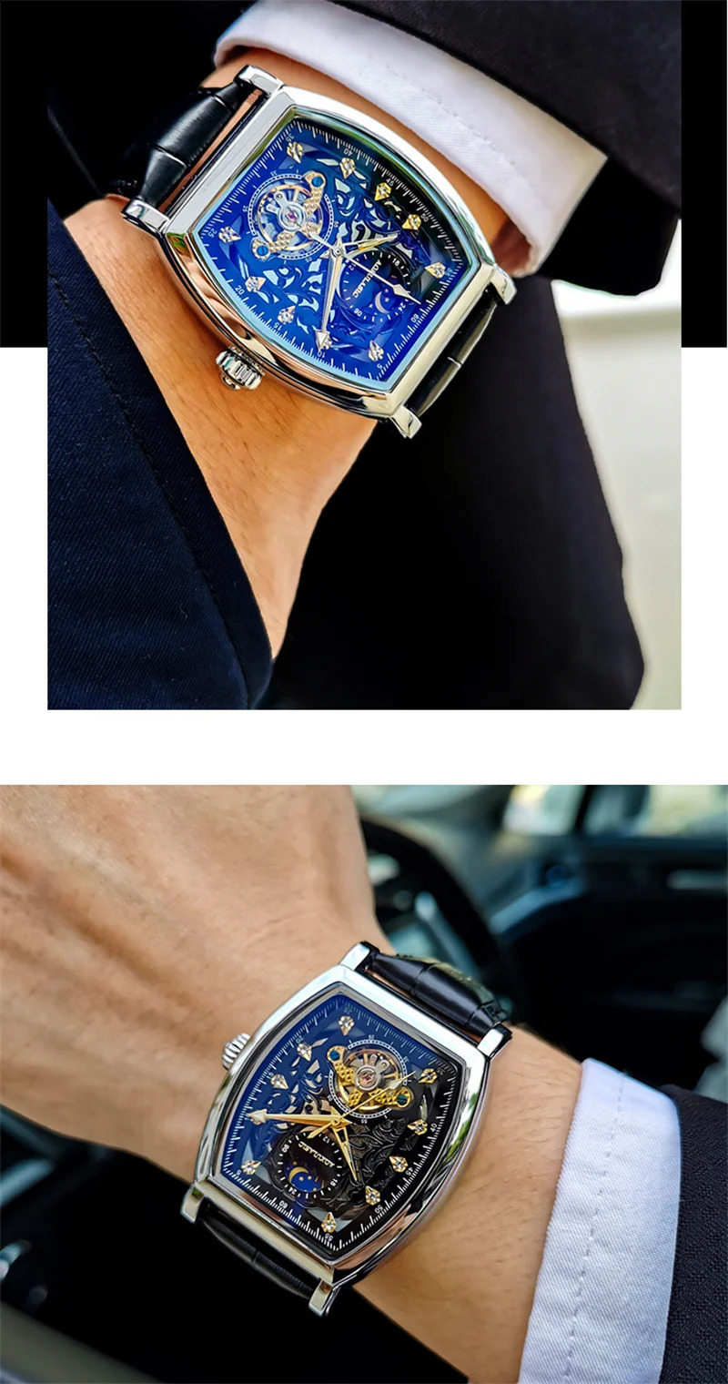 AOKULASIC Men Wristwatch Automatic Mechanical Military Sport Classic Male Clock Top Skeleton Hollow Man Watch 520 240906