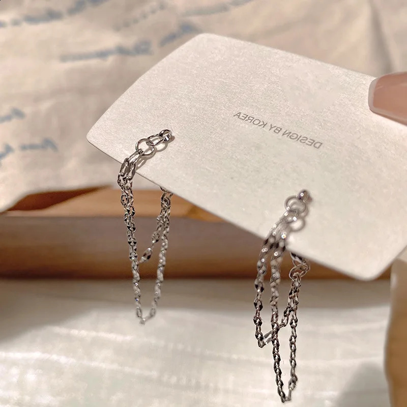 Double Layers Silver Color Long Chain Tassel Pendant Earring for Women Geometry Brincos Wedding Jewelry Girl Gift 240906