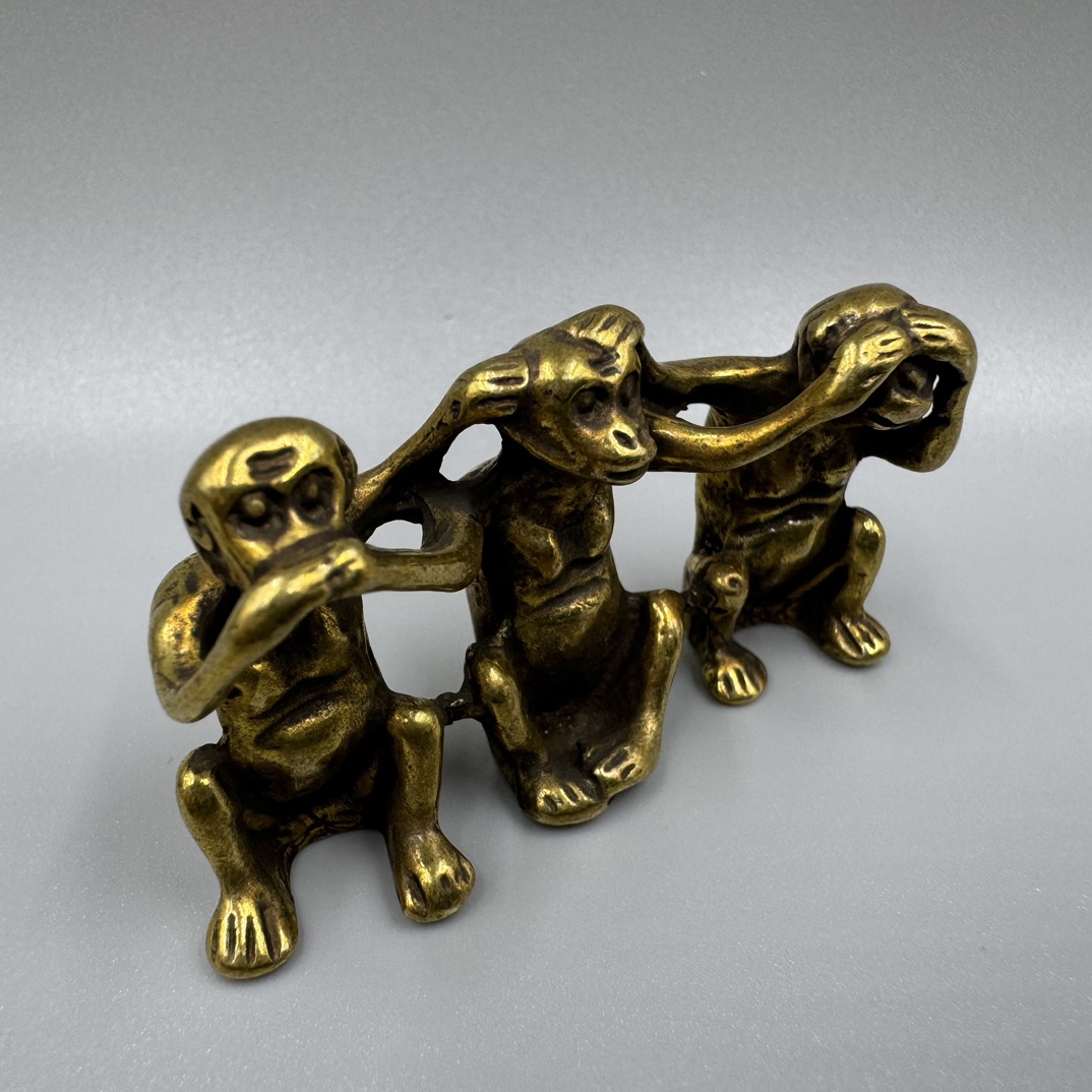 Pure Copper Solid Three No Monkeys Look, Say, Don't Listen T Dwe74 Three Wise Monkeys Brass Paperweight Vintage 8-7