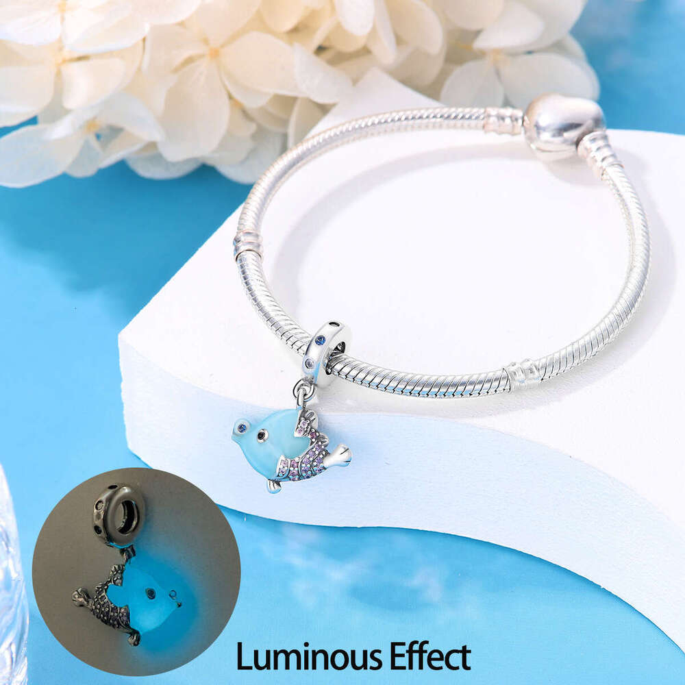 New 925 Sterling Silver Charm Ocean glowing beads octopus starfish dolphin seahorse Beads Fit Charms Silver 925 Original Bracelet DIY Jewelry Making F