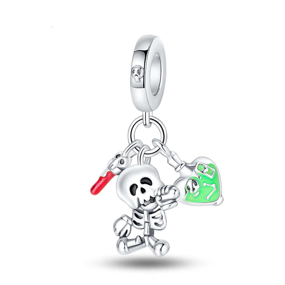 925 Sterling silver Halloween series, trick or treat without candy, skull, blood red demon, creative personality DIY bracelet Gifts for women