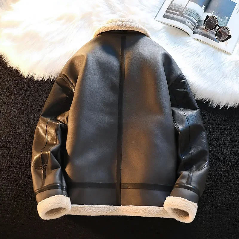 Thick wool lined jacket leather buckle mens winter warm cotton lined coat wool sweater jacket deer velvet jacket 240914