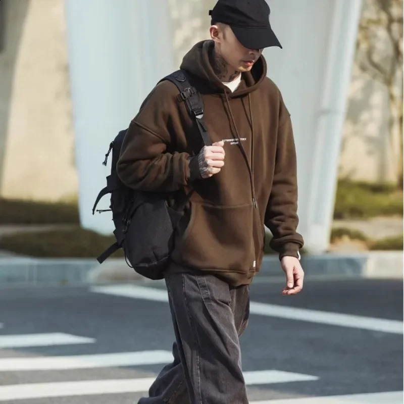 Sweatshirt for Men Hooded 90s Vintage Fleeced Male Clothes Hoodies Aesthetic S Novelty and Sweat Shirt No Simple 240906