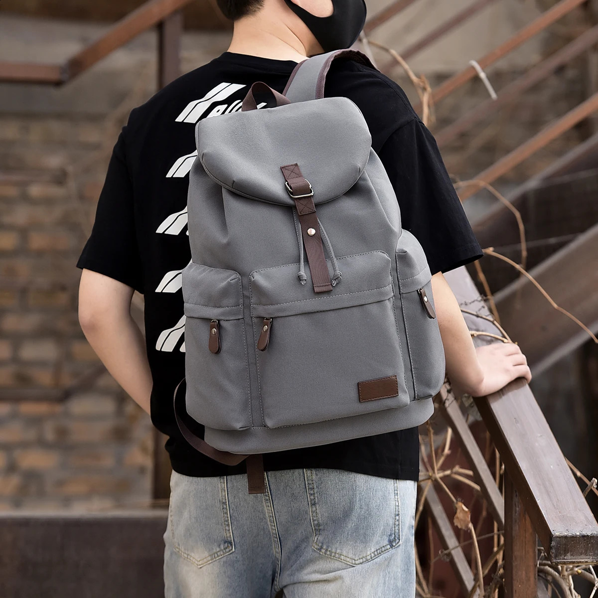 Mens backpack Korean style retro backpack college student backpack trendyy casual large capacity travel bag 240912