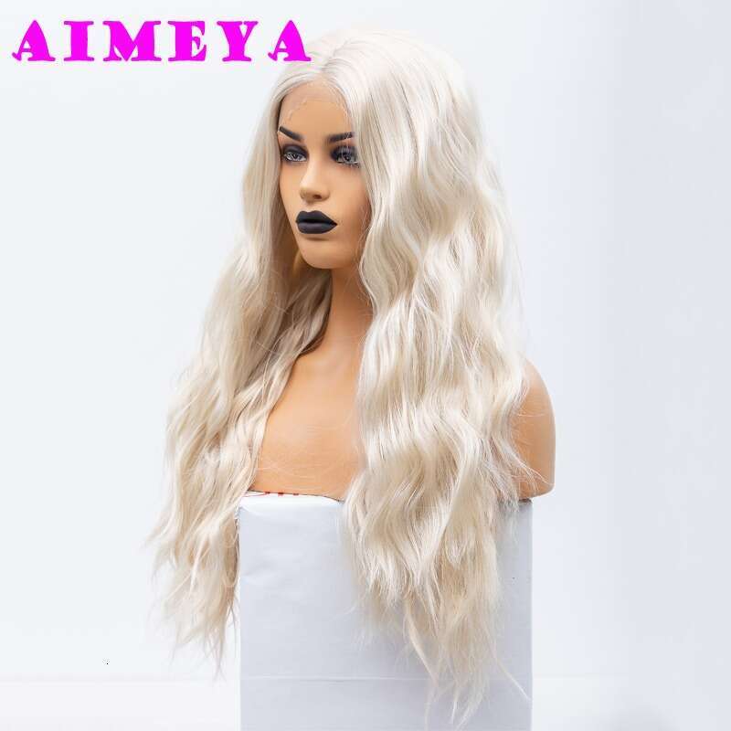 AIMEYA Platinum Blonde Loose Curly Synthetic Lace Front Natural Haire Daily Use Cosplay Wig Heat Resistant Fiber Hair