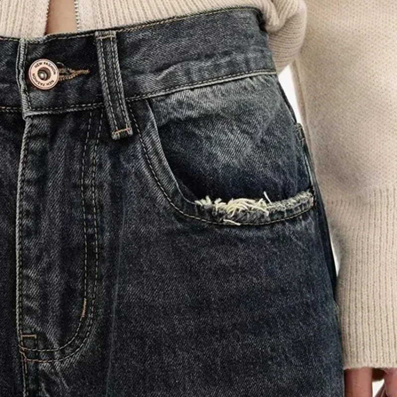 Women Streetwear Retro Fashion Autumn High Waist Pants Loose Wide Leg Denim Trousers Female HOUZHOU Harajuku Y2K Baggy Jeans 240904