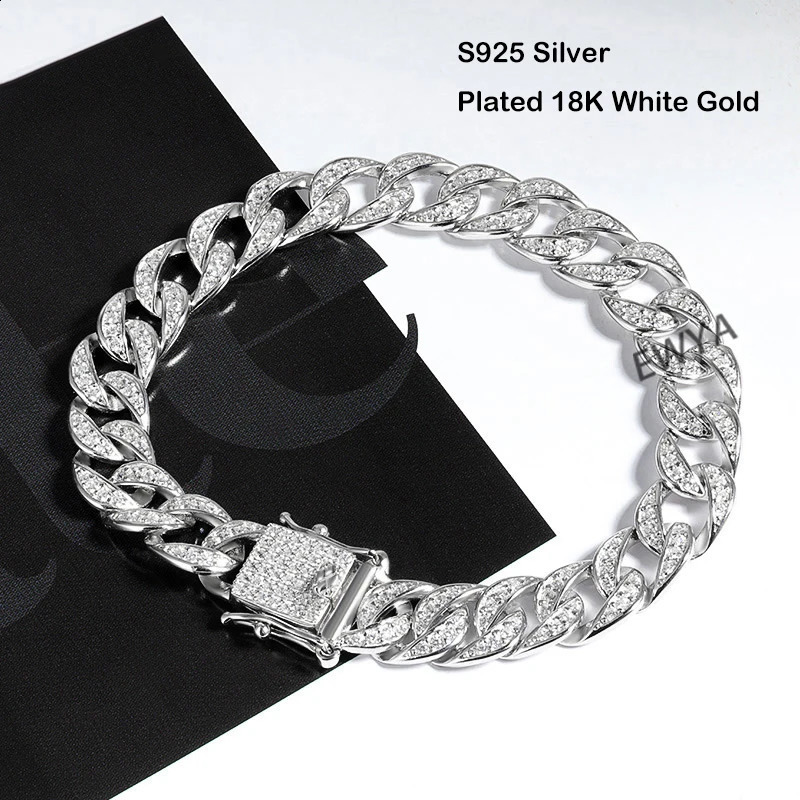 EWYA Full 12mm D Colored Silica Cuban Link Bracelet Suitable for Men and Women S925 Silver Pass Diamond Test 8mm Watch 240912
