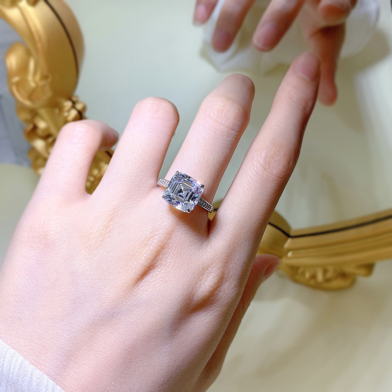 10mm Real Moissanite Diamond Wedding Rings Luxury Jewelry Pure 100% 925 Sterling Silver Pagoda Cut Gemstones Eternity Party Women Engagement Band Ring