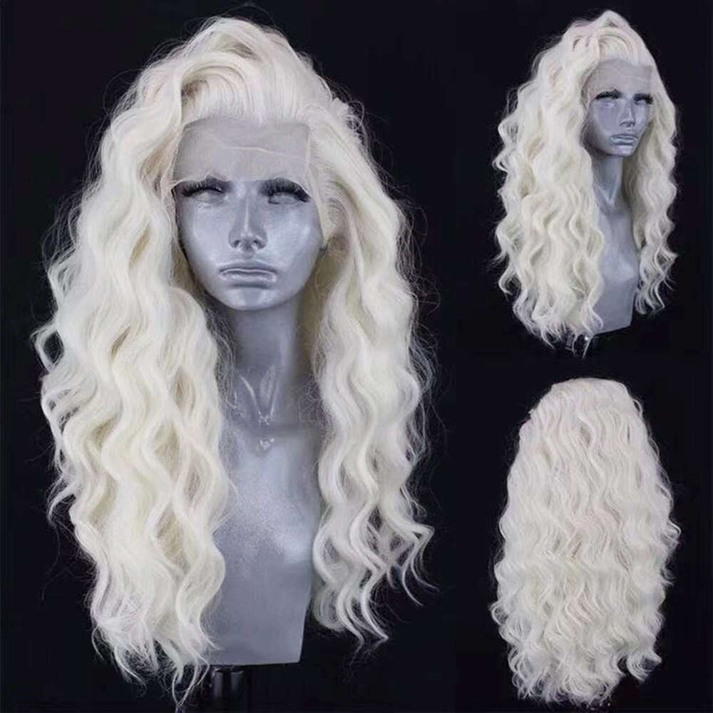 AIMEYA Platinum Blonde Front Wigs Long Body Wave Curly For Women Girls Synthetic Lace Wig Daily Use Cosplay