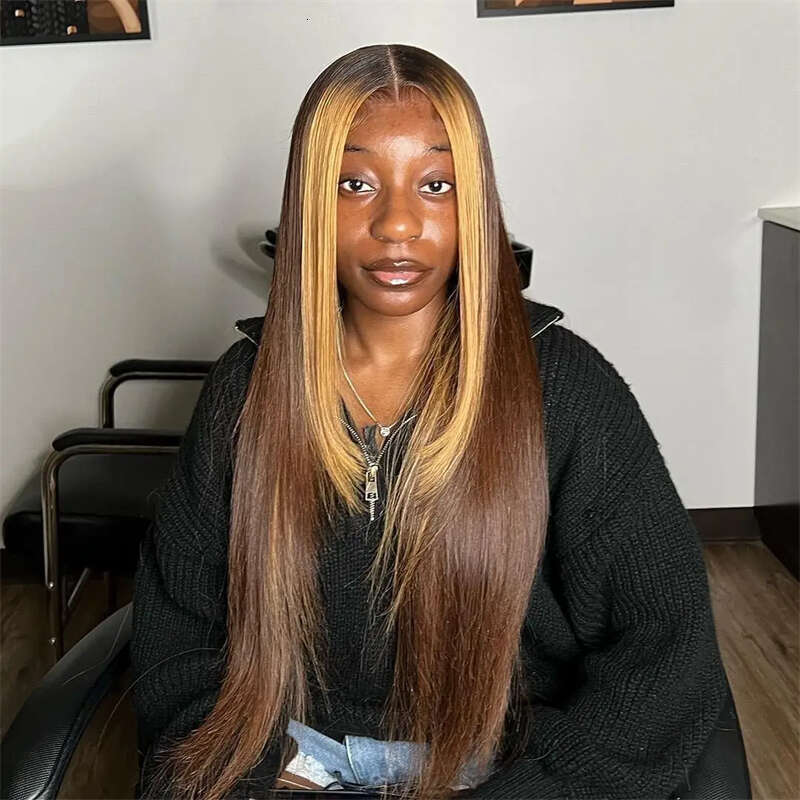 Honey Brown Straight Front Cut Wig Glueless Layered Lace Wigs Synthetic Butterfly Haircut Natural Haire