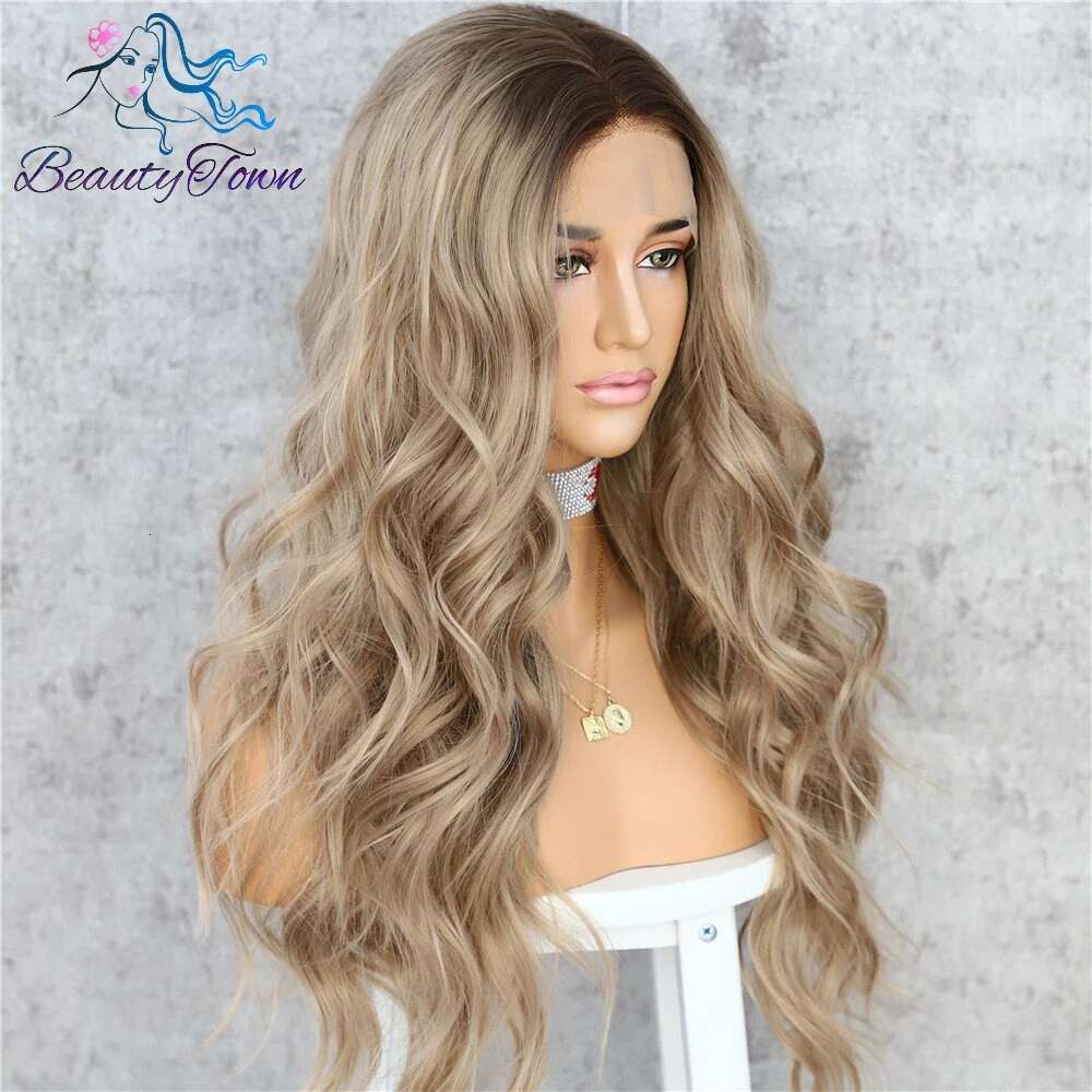 Ash Synthetic Front Wigs Ombre Brown 613 Blonde Body Wave HD Transparent Lace Daily Party Cosplay Wig For Women
