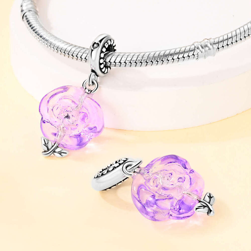 New 925 Sterling Silver Charm Glass Rose Pendant beads Fit Charms Silver 925 Original Bracelet DIY Jewelry Making For women Gifts