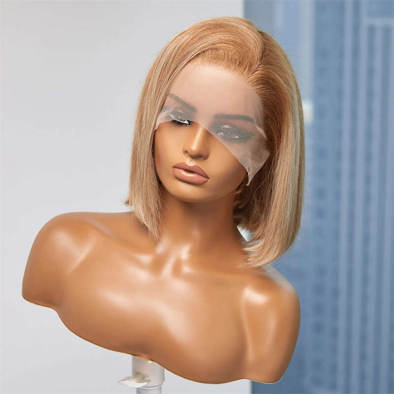13X4 New In Glueless Front Wig Bob Pre Plucked Straight HD Transparent Synthetic Hair Ombre Ash Blonde Lace Frontal Wigs