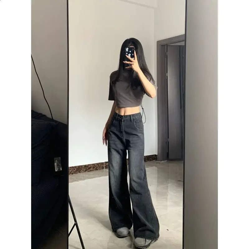 High Waiste Oversize Wide Leg Pant Vintage Streetwear Black Baggy Korean Jeans Denim Trousers Y2K Pants 240911