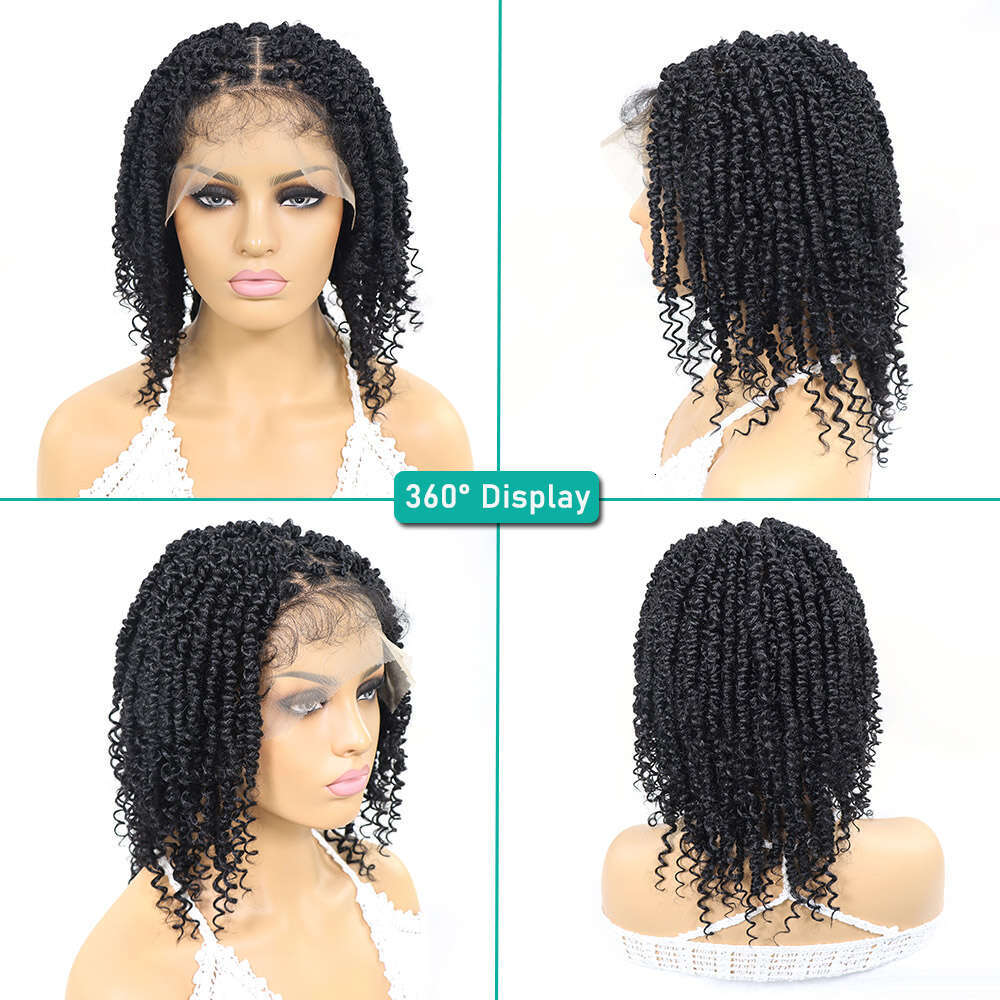 12Inch Short Passion Braided Wigs Square Part Knotless Braid Curly Ends Pre Twist Hair Synthetic Bob Wig For Women