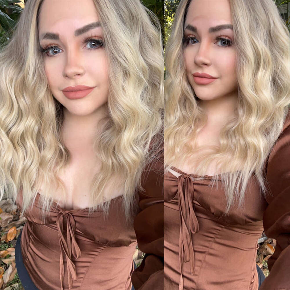 Belge Blonde Highlights Balayage Synthetic Wigs Warm Brown Roots Gorgeous Beach Waves Beautiful Heat Friendly Fibres HD Lace