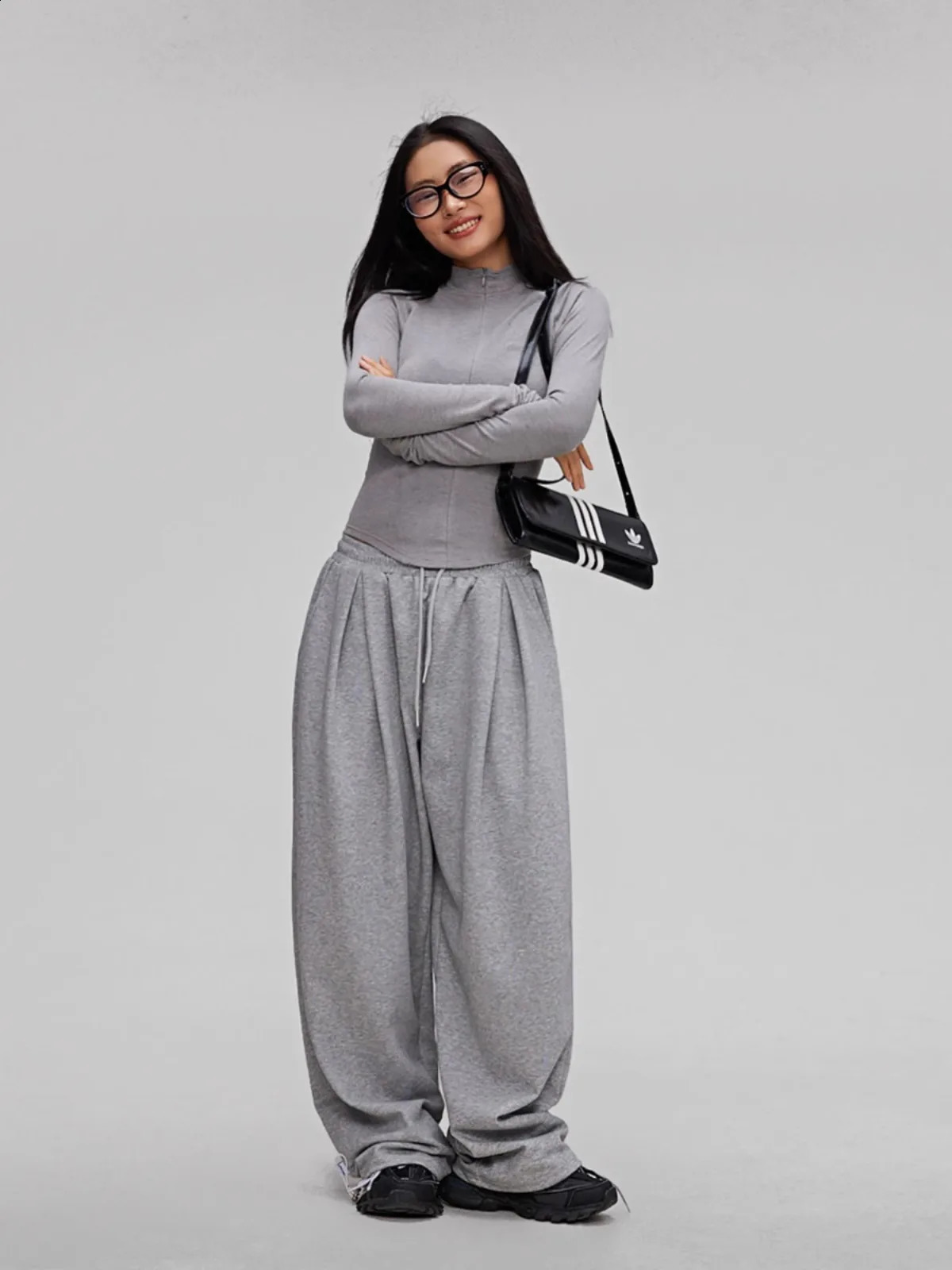 CBXLAB Street Dance Womens Grey Hip Hop Loose Flow Solid Color Sports Pants 240913