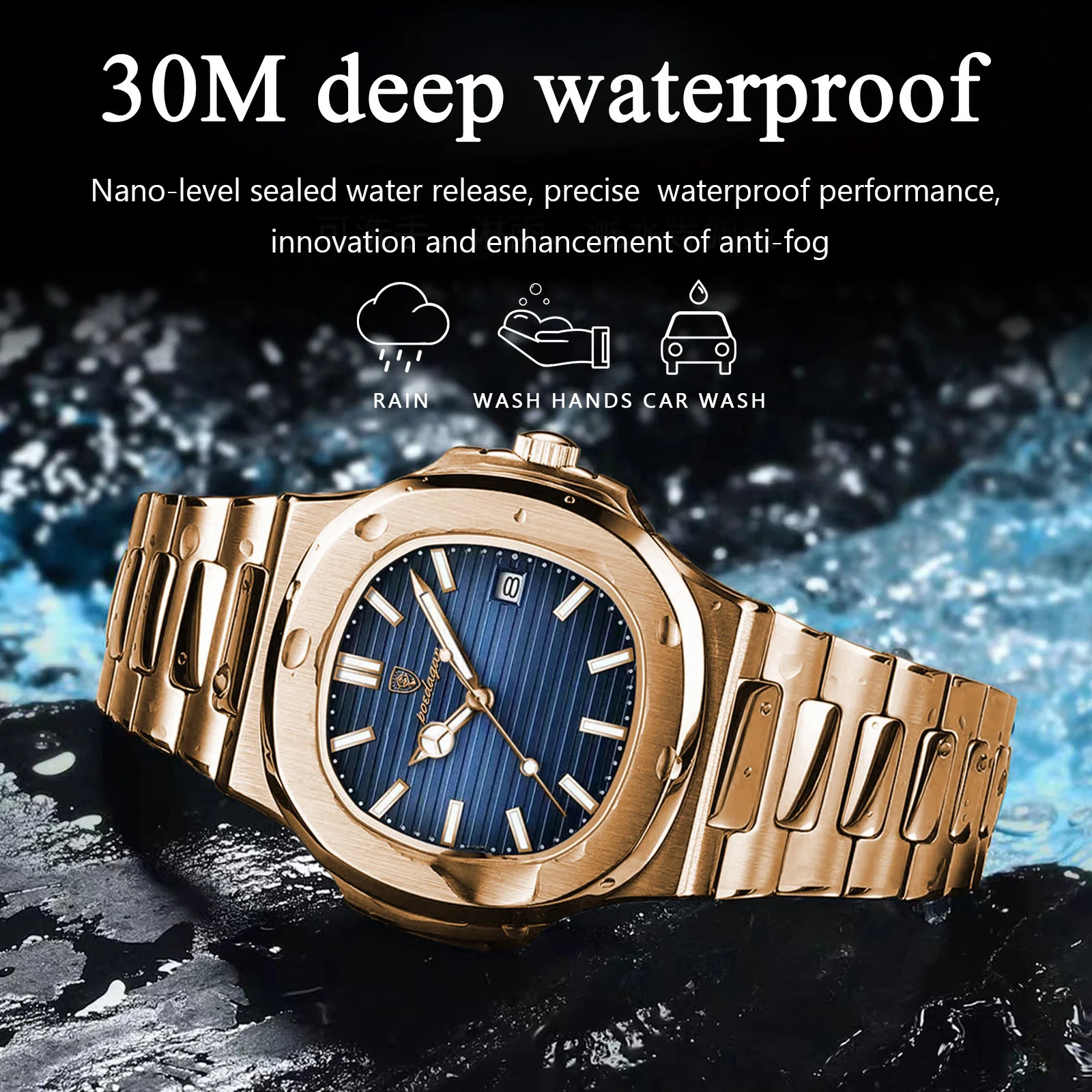 POEDAGAR Man Wristwatch Business Stainless Steel Quartz Men Watch Waterproof Luminous Date Square Mens Watches ClockBox 240906