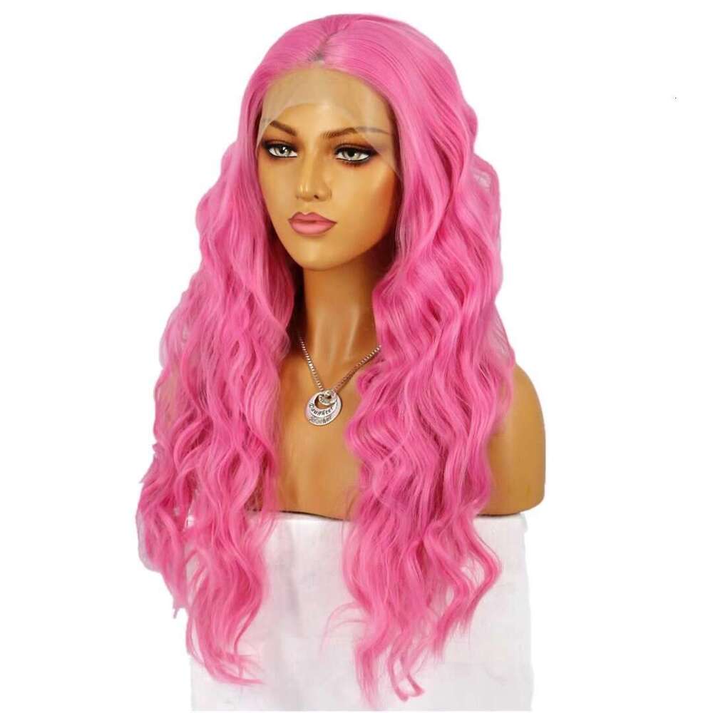 AIMEYA Pink Long Body Wave Lace Front Wigs Heat Resistant Synthetic Hair Daily Use Cosplay Wig