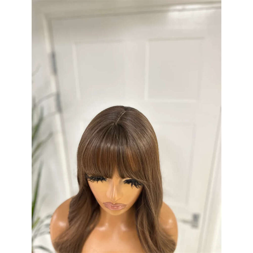 Wave Chocolate Brown Synthetic HD Front Wig Loose Wavy Long Hair With Bangs Fiber Lace Wigs For Women Daily Use