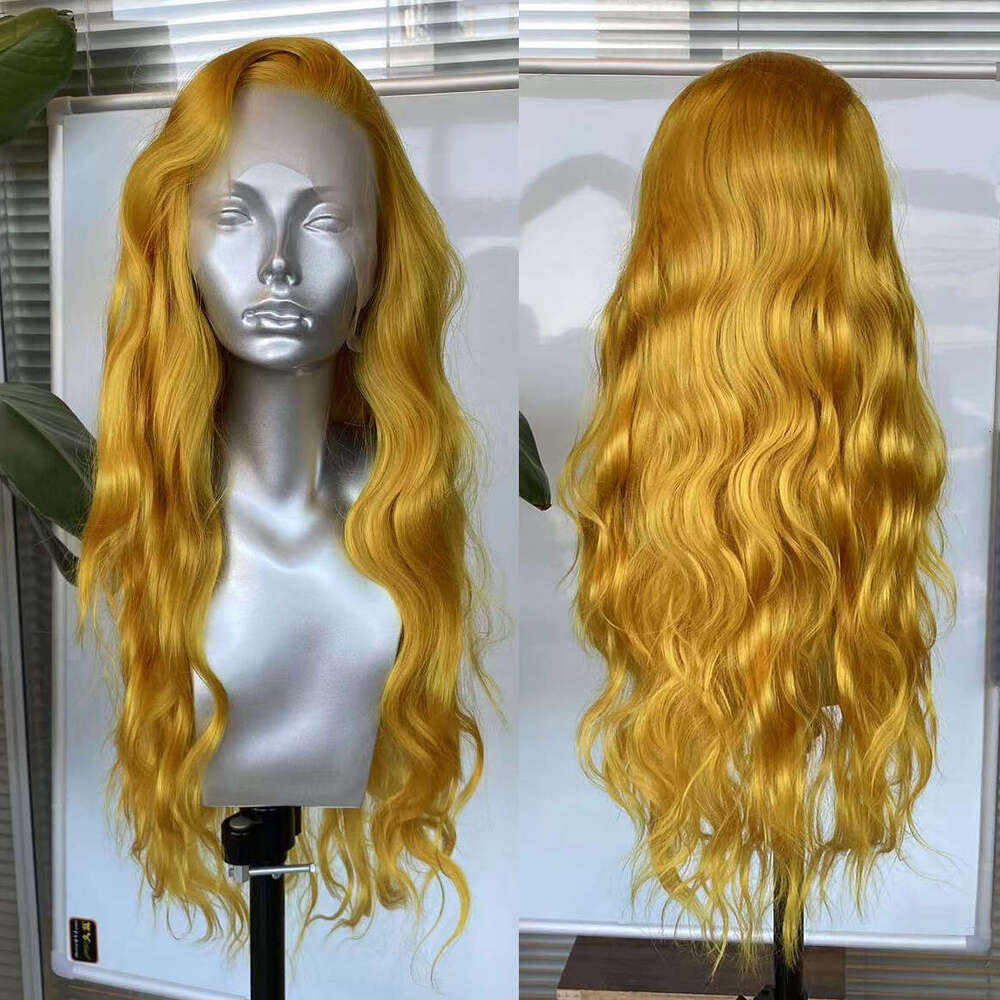 AIMEYA Yellow Long Loose Wave Curly Hair Heat Resistant Synthetic Lace Front Wigs Natural Haire Daily Use Cosplay Wig