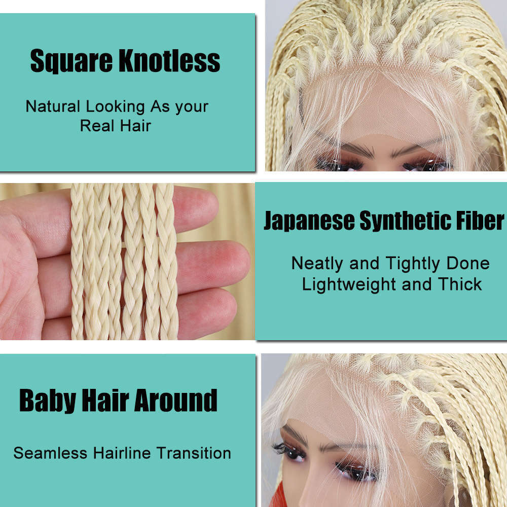 Blonde Lace Front Braided Wigs For Women Knotless Goodess Box 24Inch Synthetic Crochet Braid Hair Color Wig