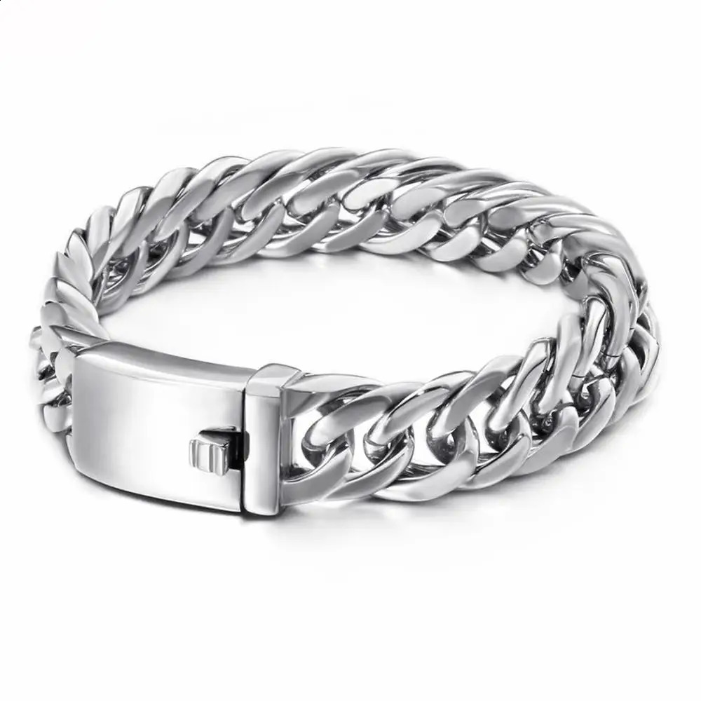 Fashionable mens silver 316L stainless steel curly Cuban chain bracelet with three options for men 240912