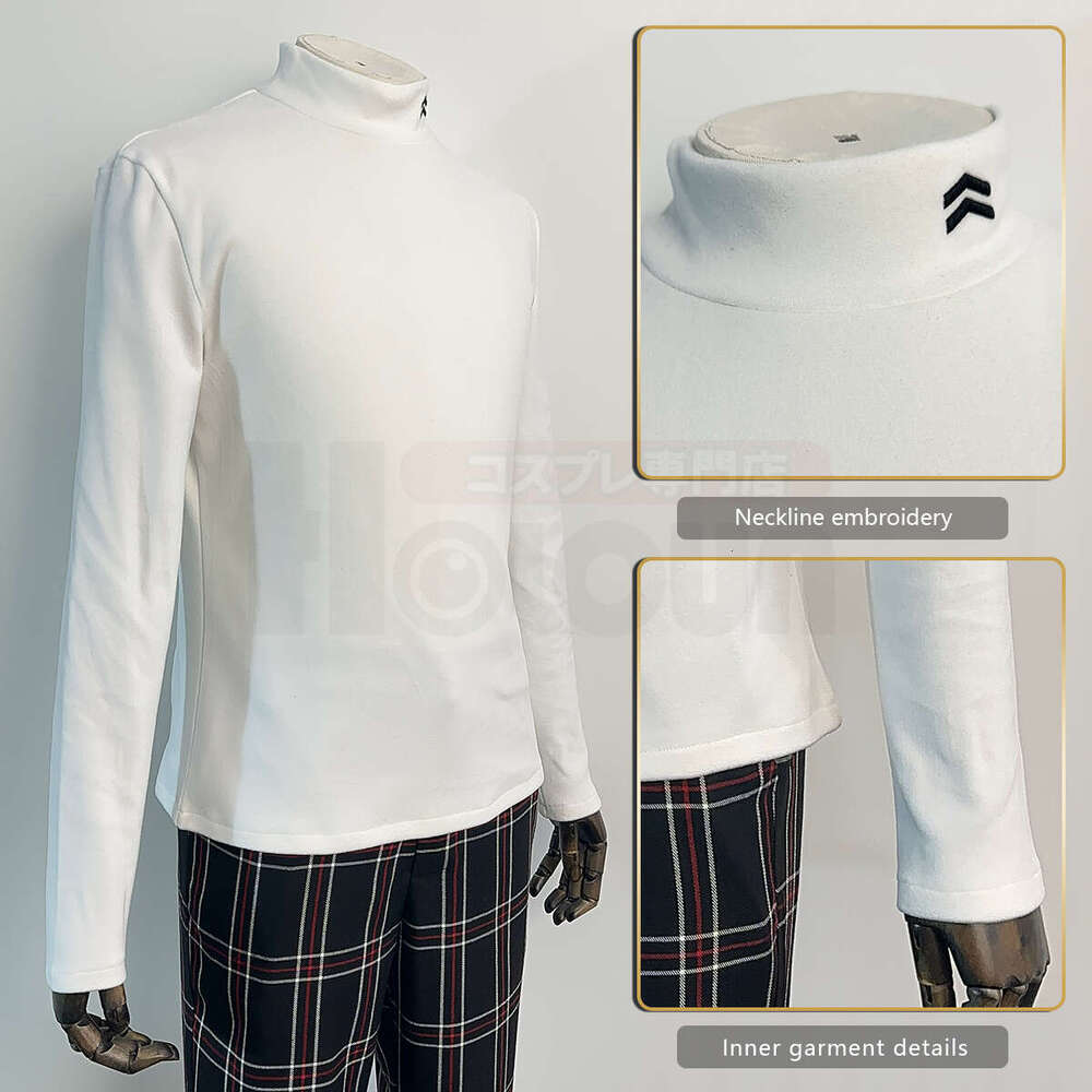 HOLOUN P5 Game Ren Amamiya Cosplay Costume Wig Joker School Uniform Embroidery Suit Blazer Pants Brooch Daily Wear Unisex