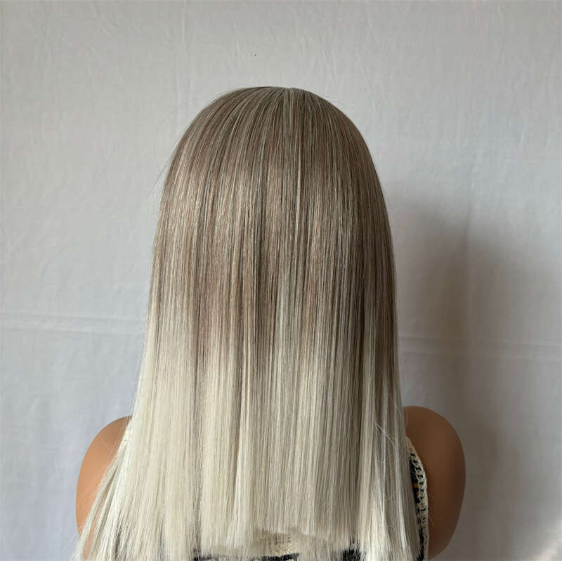 14 Inch Brown Highlight Short Straight Synthetic Dark Roots For Women Daily Use Ombre Ash Blonde Wig Pre Plucked Hair Wigs