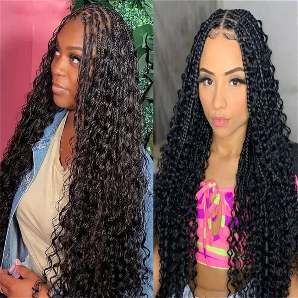 Wig Synthetic Lace Front Box Braided For Black Women 28 Inches Micro Braids Wigs With Baby Hair
