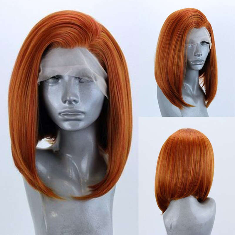 AIMEYA Synthetic Wig Orange Lace Front For Women Straight Free Part Short Ginger Bob Daily Wear Cosplay Wigs