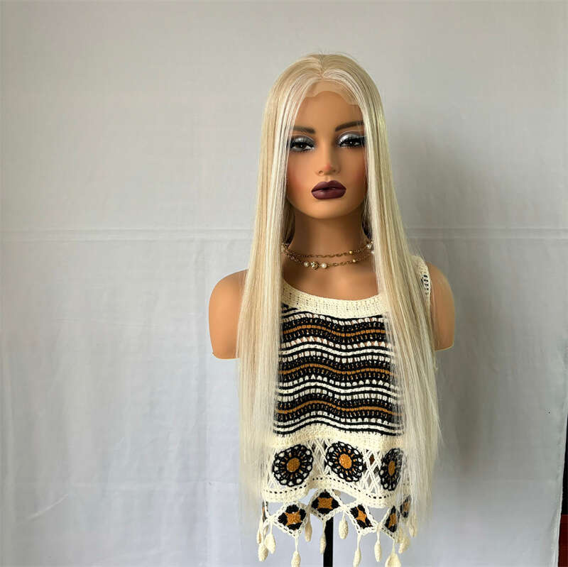 Synthetic Preplucked Ombre Ash Blonde Soft Straight HD Lace Front Wig For Women Hair Heat Resistant Fiber Cosplay Daily