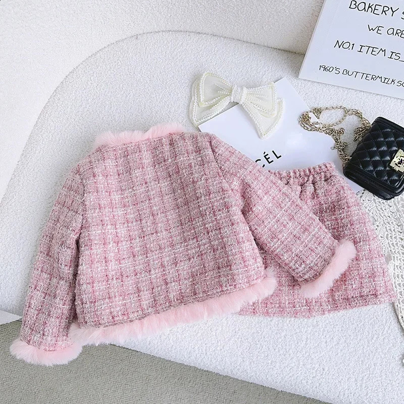 Kids 2Pcs Tweed Clothes Sets Girl Fashion Spring Winter Children Suits for 1-10Ys Elegant Sweet Outfit Kids Clothes 240913