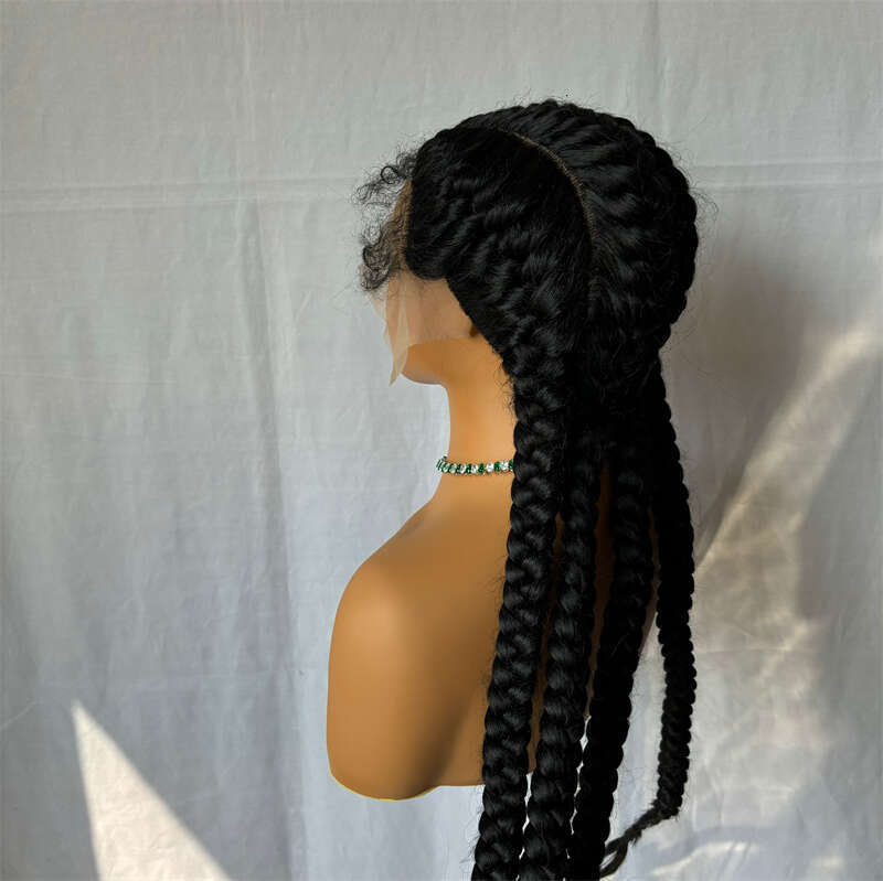 30 Inches Long Synthetic Braided Wigs Lace Front Dutch Four Cornrow Braids Wig With Baby Hair For Black Women