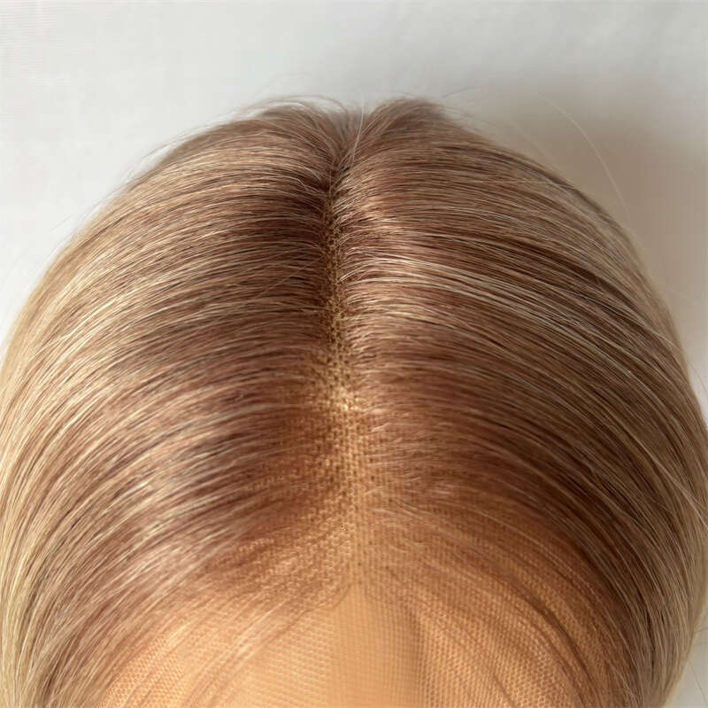 Fashion Ash Blonde Highlight Color Short Straight Bob Front Wigs For Women Long Synthetic Hair Dark Roots 13X4 Lace Frontal Wig