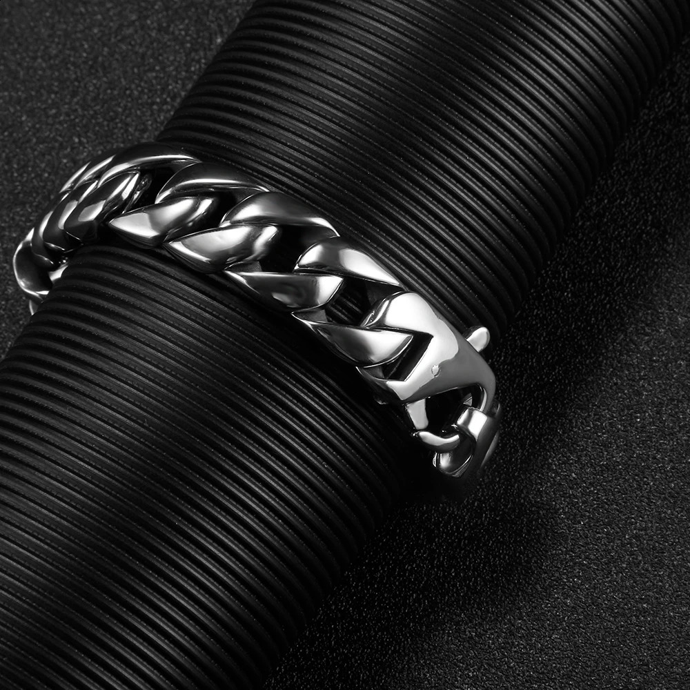 15mm Miami Curl Cuban Chain Bracelet for Men 316L Stainless Steel Mens Casting Buckle Hip Hop Jewelry Gift 240912