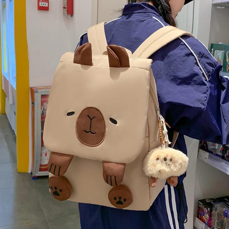 School Bags Capybara Students Large Capacity Cartoon Backpack For Girls Kawaii Teenage Daypack Adjustable Strap Bookbag Knapsack