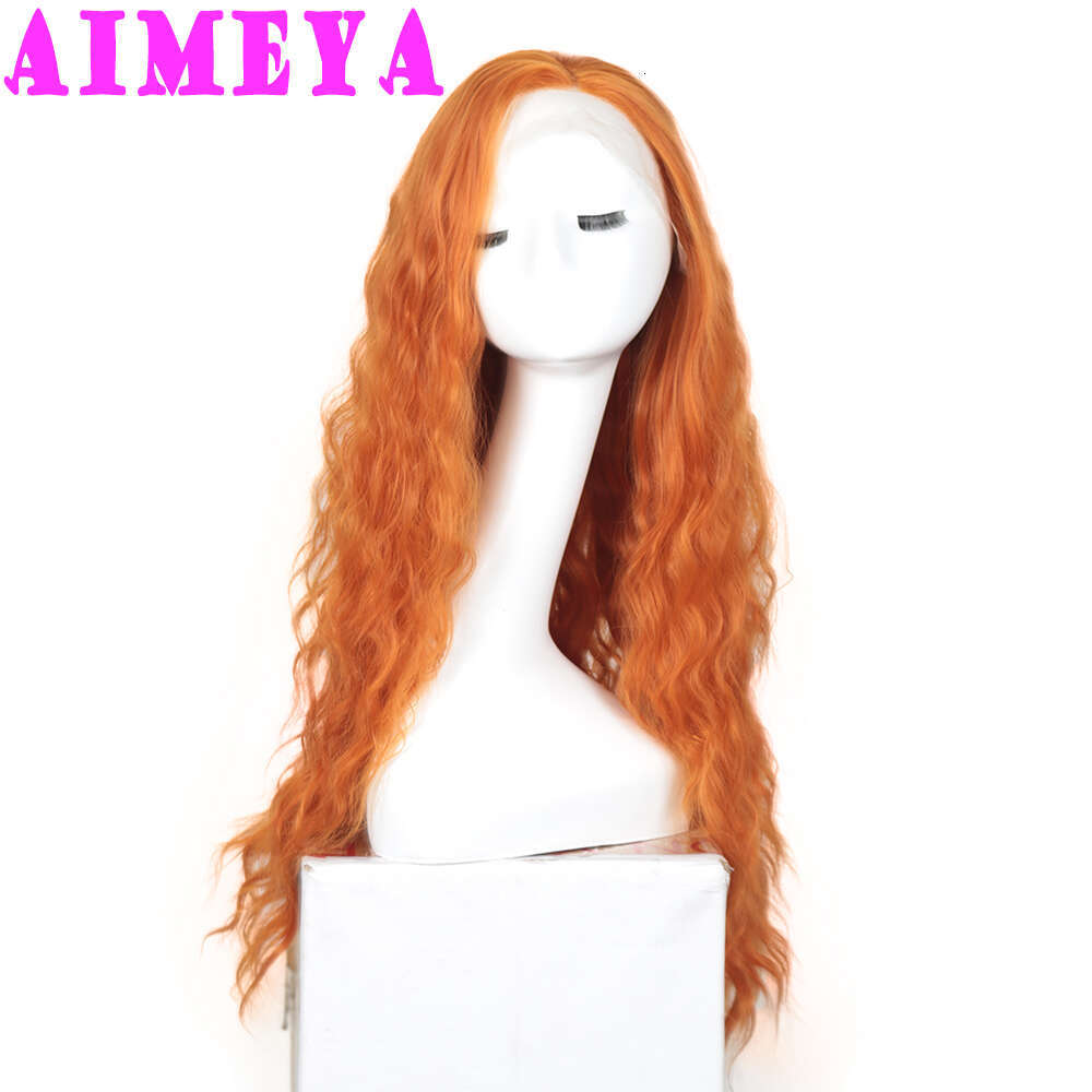 AIMEYA Orange Loose Curly Long Synthetic Lace Front Wigs Deep Wave Hair Daily Use Cosplay Wig Heat Resistant