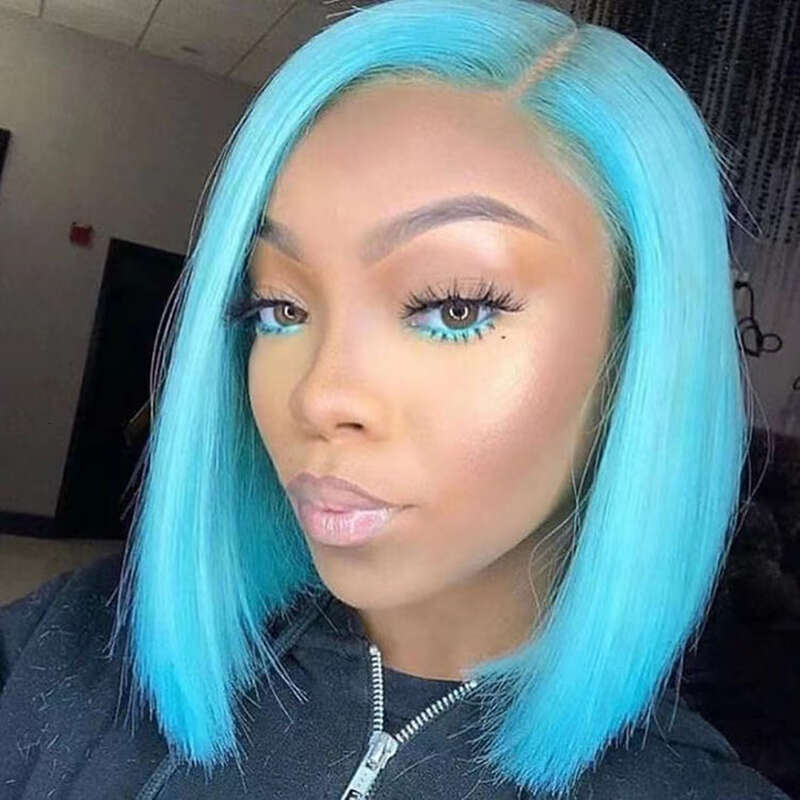 AIMEYA Blue Bob Wigs For Women Girls Heat Resistant Natural Straight Short Lace Front Synthetic Hair Daily Use Cosplay Wig