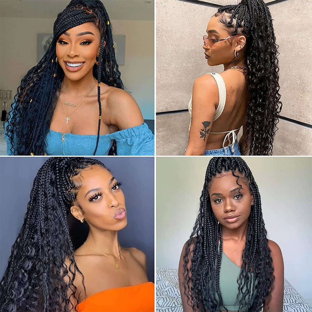 36Inch Boho Box Braided Wigs Synthetic Lace Front Goddess Locs Curly Ends Knotless Square Part Braid Wig With Baby Hair