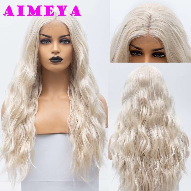 AIMEYA Platinum Blonde Loose Curly Synthetic Lace Front Natural Haire Daily Use Cosplay Wig Heat Resistant Fiber Hair