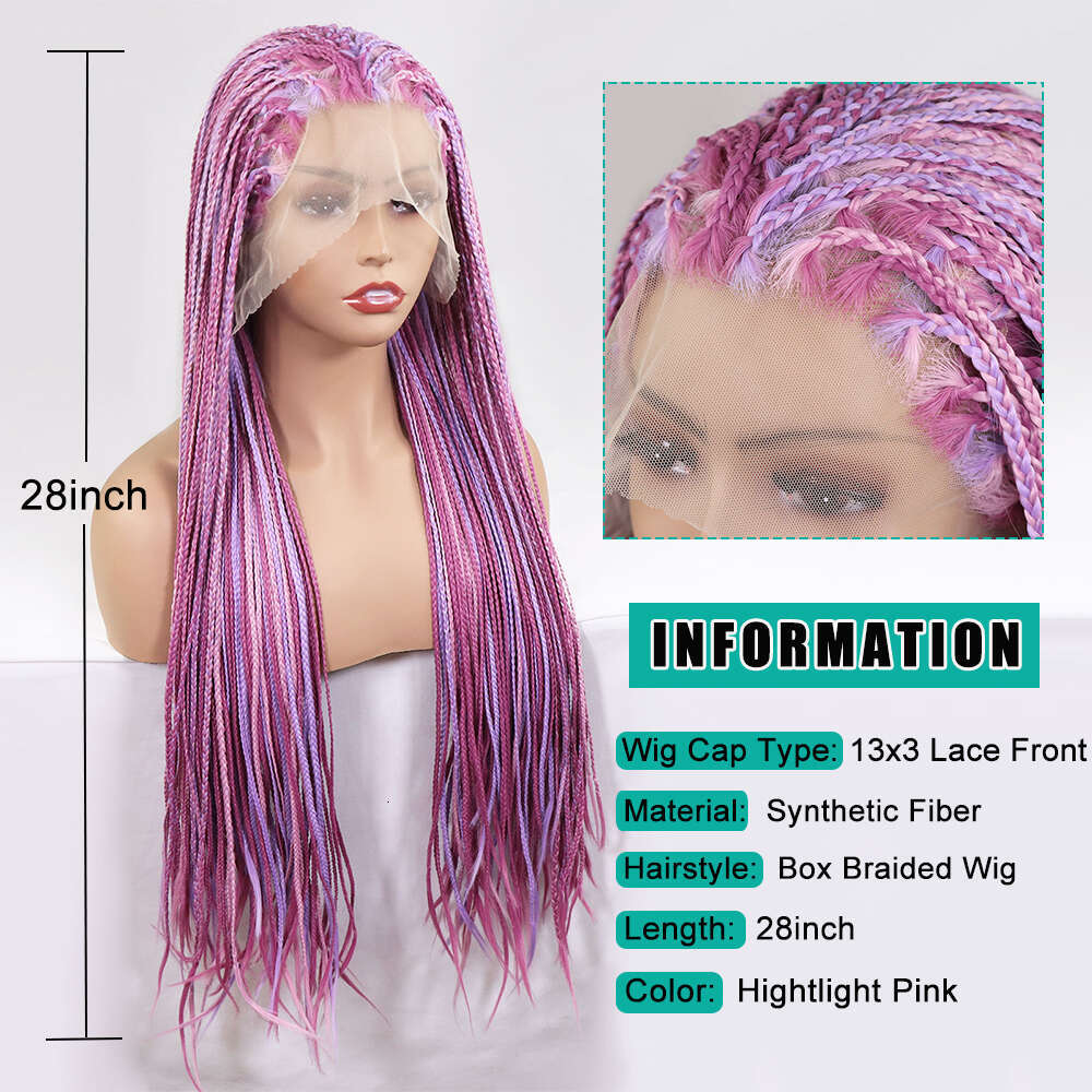 Highlight Pink Lace Front Braided Wigs For Women Knotless Goodess Box Braid Synthetic Crochet Braiding Hair Color Wig