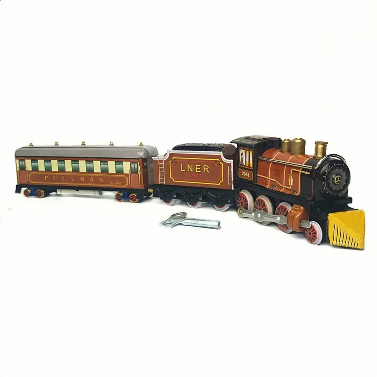 Funny Adult Collection Retro Wind up toy Metal Tin moving Vintage Rail train model Mechanical Clockwork toy figures kids gift 240904
