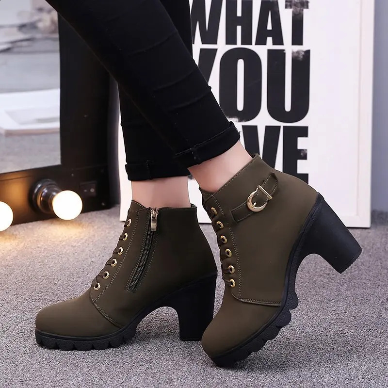 Womens High Heels Foot Boots Autumn Winter Boots Womens Fashion Womens Shoes Brown Black Short Boots Womens Botas De Mujer 240914