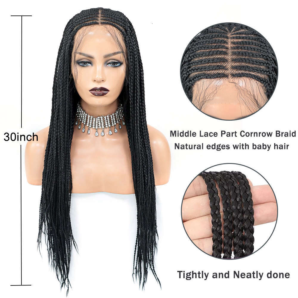 13X8 Lace Front Wigs Cornrow Box Braid With Baby Hair Middle Part Knotless Braided Wig For Black Women 30Inch