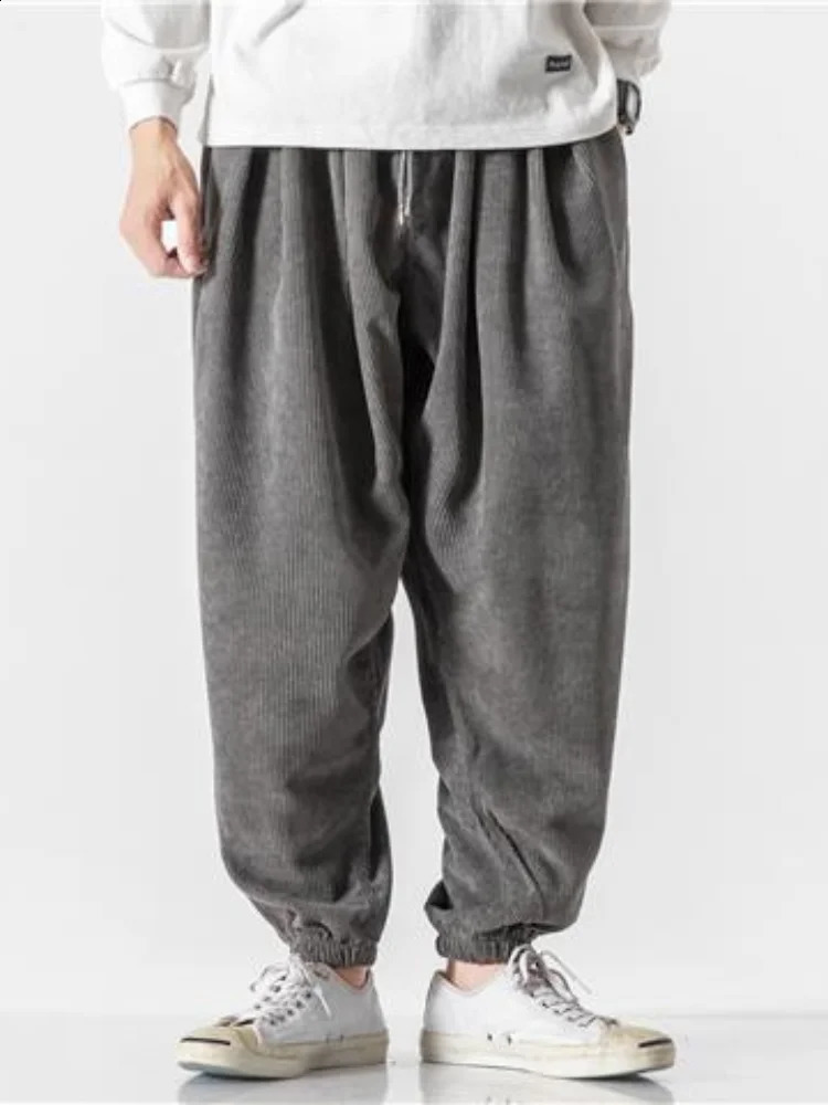 Y2k Corduroy Wide Sweatpants Men Jogging Casual Sport Pants Big Size Oversize Baggy Work Harem Male Trousers Ankle-length 240911