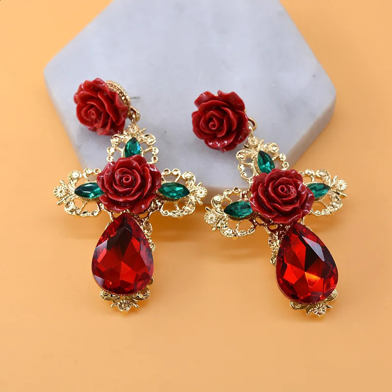 Trendy Alloy Crystal Women Dangle Statement Earrings Flower Long Pendant Earrings for girl Drops Bohemian jewelry 240914