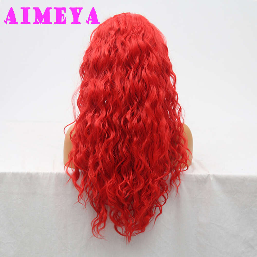 AIMEYA Hot Red Loose Curly Long Synthetic Lace Front Wigs Natural Wave Hair Daily Use Cosplay Wig Heat Resistant Fiber